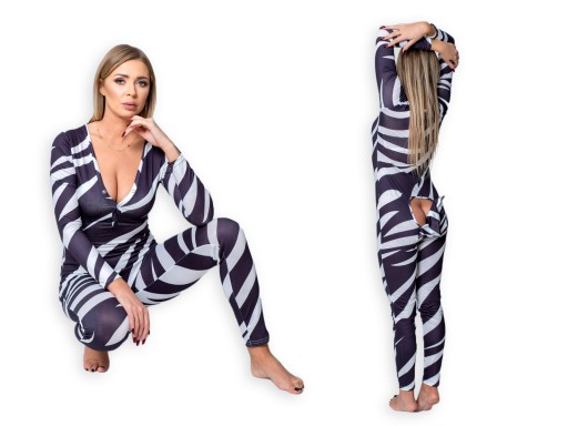 PIŻAMA DAMSKA PREZENT NA WALENTYNKI DLA NIEJ ROZPINANA Z KALPKĄ ZEBRA XL