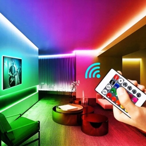 TAŚMA LED 10M RGB LEDY 5050 LISTWA 230v 12v KOLOROWA NA PILOTA WODOODPORNA