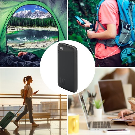 Powerbank для зарядки 10 000 мАч LED тонкий черный
