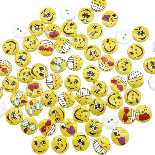 Guzik drewniany emotki minki mix 50 szt