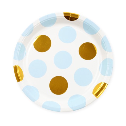 Talerzyki papierowe 18cm POLKA DOT groszki ZŁOTO NIEBIESKIE 10szt