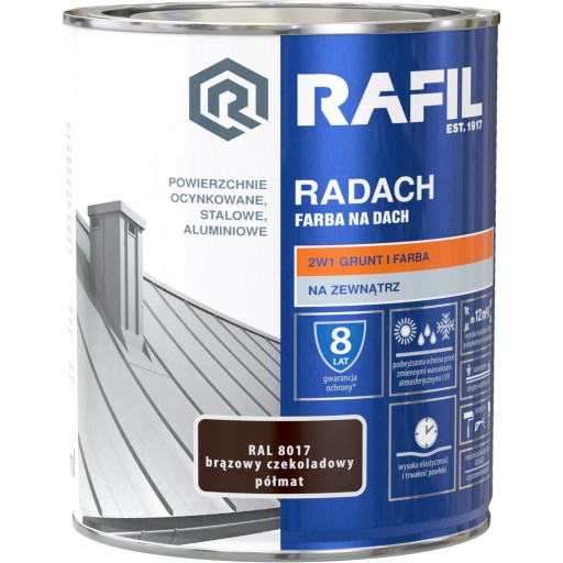 Farba Na Dach, Rynny RADACH RAL 8017 Brąz Czekoladowy Półmat 0,75l