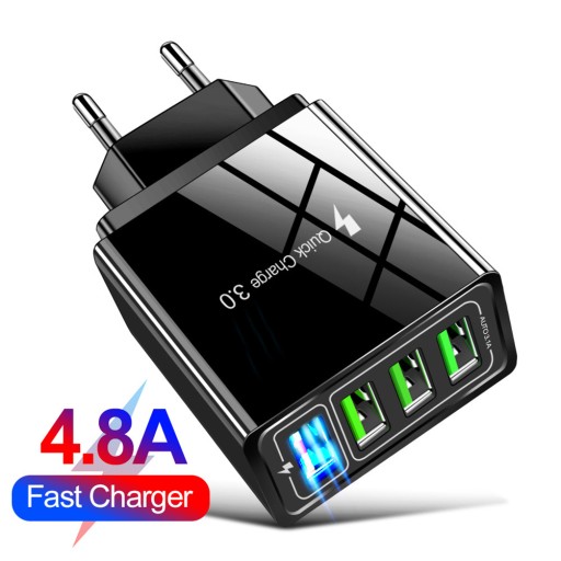 Быстрое зарядное устройство Fast Qc 3.0 с совместимым настенным зарядным устройством со светодиодной подсветкой и USB-концентратором