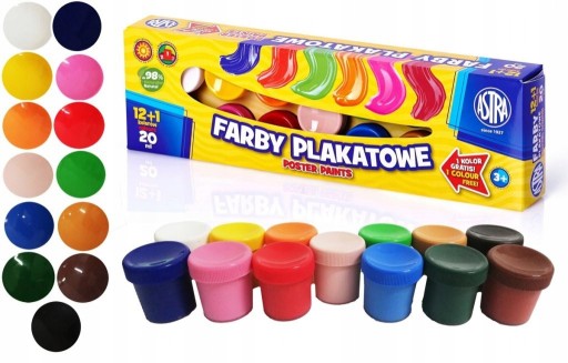 Astra Farby Plakatowe W Zestawie 20 ml 12 szt + 1