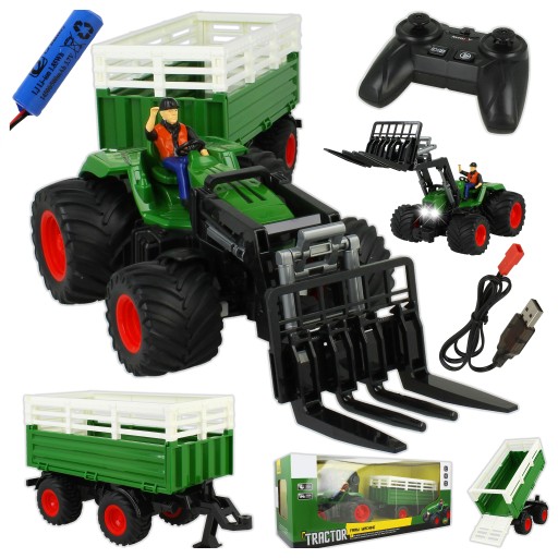 TRAKTOR ZDALNIE STEROWANY ŚWIATŁA LED ZABAWKA NA PILOTA PRZYCZEPKA FIGURKA