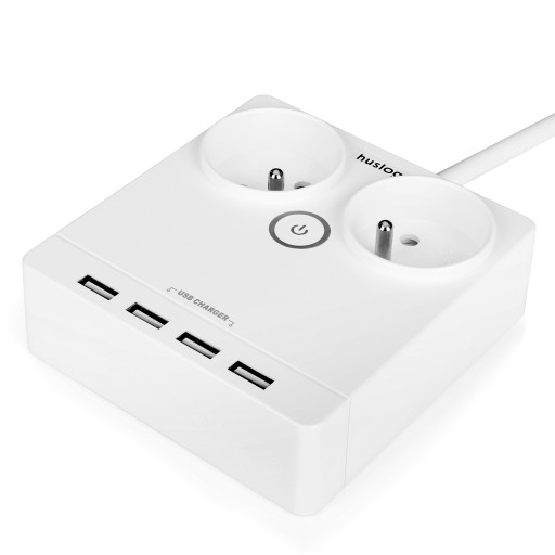Умный плоский удлинитель 1,5 м, 2 розетки, 4xUSB, удлинитель HUSLOG