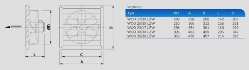 WOO 23/17 UŻW - вентилятор однофазный с заслонкой