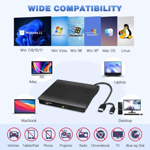 Zewnętrzny napęd DVD USB 3.0 TYPE C Napęd CD/DVD +/-RW Zewnętrzny napęd CD