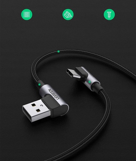 Угловой кабель Ugreen USB — USB Type C Quick Charge 3.0 QC3.0 3 А, 2 м
