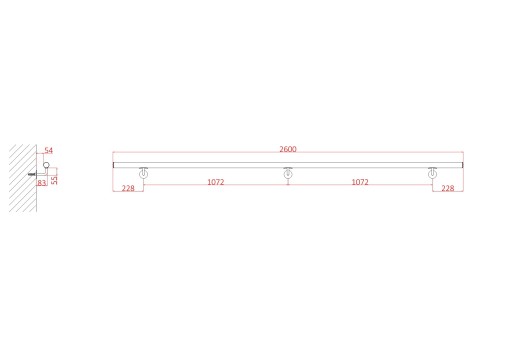 Poręcz ścienna czarna okrągła schodowa 260 cm LOFT