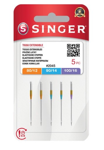 ИГЛЫ ПОЛУПЛОСКИЕ СТРЕТЧ SINGER 2045/MIX - 5 шт.