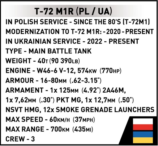 COBI 2624 БЛОКИ ТАНК Т-72М1Р PL/UA 2 ФИГУРКИ 2 ФЛАГА ВОЕННАЯ АРМИЯ