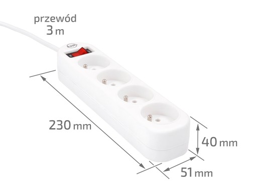 Удлинитель 3м 4х Розетка Белый