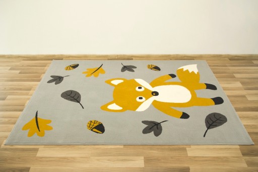 100х150 см КОВЕР СЕРЫЙ МЕД LUNA KIDS В ЛЕСНОМ СТИЛЕ FOX LEAVES