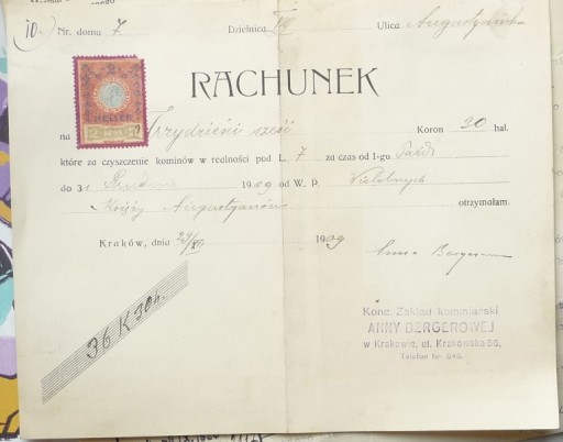 Счет за чистку дымоходов .1909 [Трубочист]