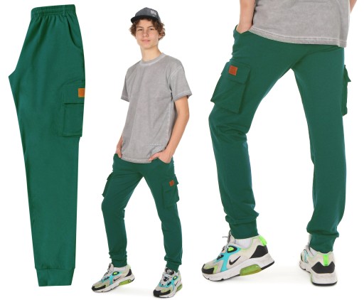 Joggery spodnie dresowe chłopięce Bojówki r.152 zielony Produkt PL