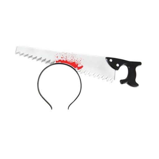 PRZEBRANIE HALLOWEEN OPASKA PIŁA w GŁOWIE STRASZNY STRÓJ DODATKI 36cm 1szt