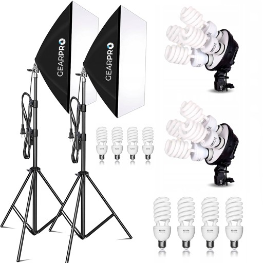 2 СТУДИЙНЫЕ ЛАМПЫ SOFTBOX 50x70 см, 8 лампочек по 45 Вт, штатив — для фотографий