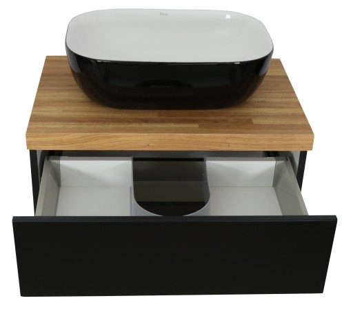 SZAFKA POD UMYWALKĘ LAKIER CZARNY MAT + LITY BLAT DĘBOWY | 60 CM | MDF