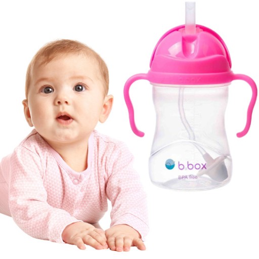 Бутылка для воды B.box для детей - чашка-поильник с трубочкой 240 мл розовый темно-синий 6м+