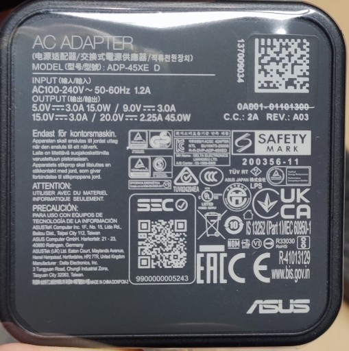 ОРИГИНАЛЬНЫЙ БЛОК ПИТАНИЯ ASUS 45 Вт USB-C + КАБЕЛЬ