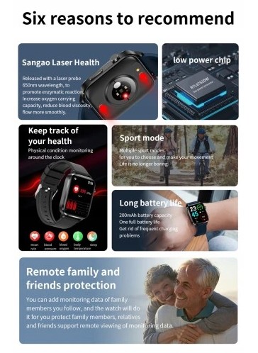SmartWatch W909 Лазерный глюкометр для измерения артериального давления