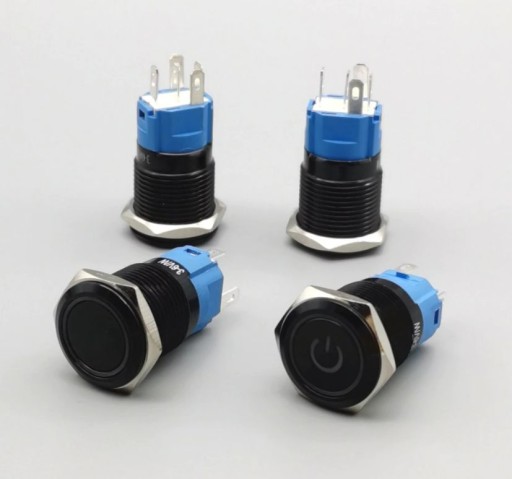 Кнопочный переключатель черный SPDT на металле 16мм LED 230V bi