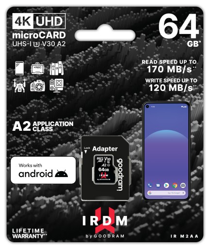 Карта памяти GOODRAM IRDM 64 ГБ U3 A2 + адаптер