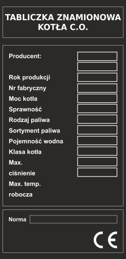 Обозначение Паспортная табличка печи и котла центрального отопления