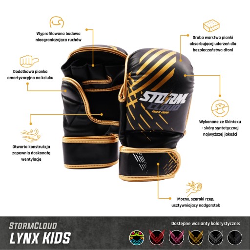 StormCloud Rękawice MMA dla dzieci Lynx Czarne Junior L