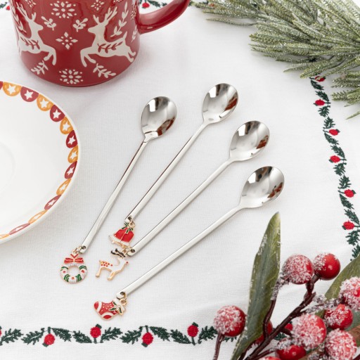 Серебряные рождественские чайные ложки с подвесками 4 штуки Homla Blane