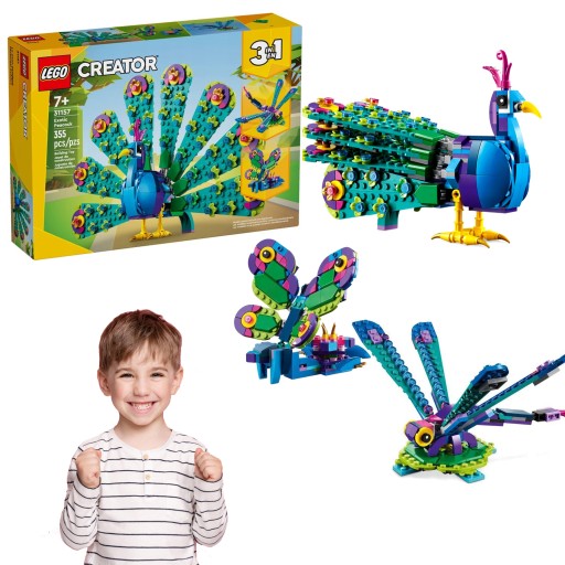 LEGO CREATOR ЭКЗОТИЧЕСКИЕ ЖИВОТНЫЕ РАЗНОЦВЕТНЫЙ ПАВЛИН СТРЕКОЗА ПОВИЖАЮЩИЕ КРЫЛЬЯ БАБОЧКА