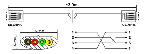 Kabel telefoniczny aparat-linia RJ11-RJ11 czarny 3m