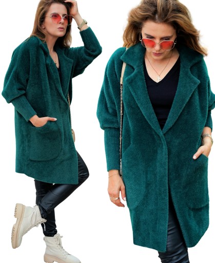 ПЕРЕХОДНОЕ ПАЛЬТО ИЗ АЛЬПАКИ, ОДНОПАРАННОЕ, ЦВЕТ БУТЫЛКИ, OVERSIZE