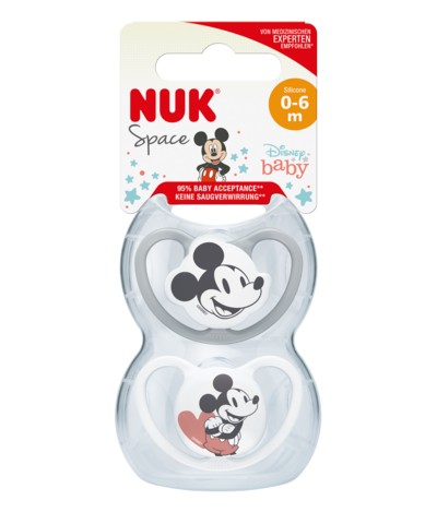 Силиконовая соска NUK SPACE Микки Маус 0-6 м 2 шт.
