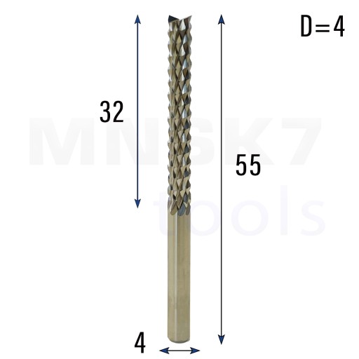 Фреза прямая многолезвийная с ЧПУ 4*4*32*55 (HUHAO)