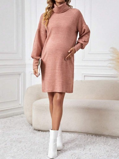 Розовое мини-платье для беременных Shein с высоким воротником, M