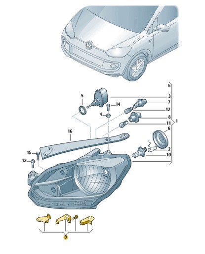 ZESTAW NAPRAWCZY REFLEKTORA VW Up prawa ASO