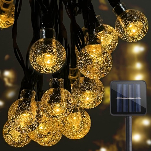 LAMPKI SOLARNE OGRODOWE GIRLANDA ŚWIETLNA 9,5M 50 LED KULKI CIEPŁE