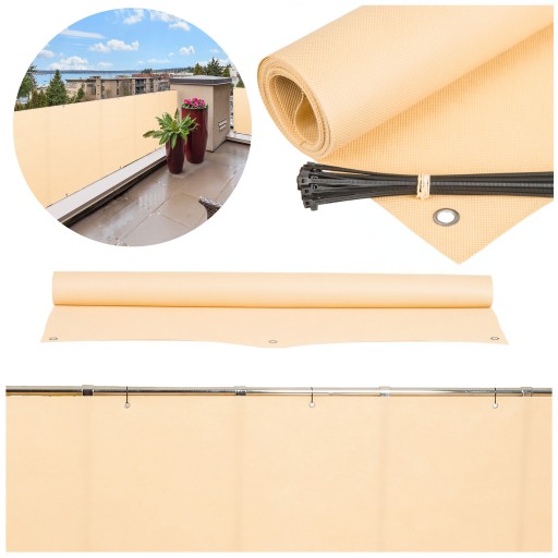 OSŁONA BALKONOWA NA BALKON 0,6X2M MATA BEŻOWA NA TARAS PŁOT UV 99% + GRATIS