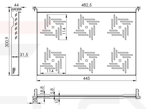 RACK полка 19'' 1U 300 мм серия Б черная СТАЛФЛЕКС