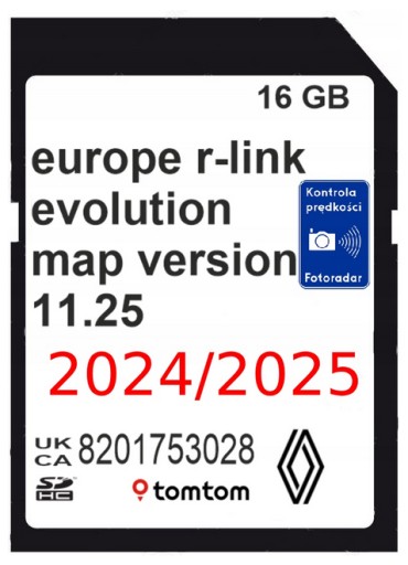 КАРТОЧНАЯ КАРТА RENAULT R-LINK TOMTOM EVOLUTION LIVE 2024/2025 11.25 EU RADAR