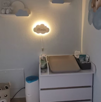 Ночник LED CLOUD с именем ребенка, деревянная лампа-облако