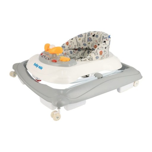 Baby Mix Chodzik z kierownicą i silikonowymi kółkami - GREY (szary)