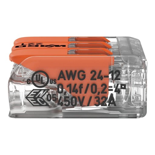 3-ПРОВОДНОЙ РАЗЪЕМ WAGO QICK CONNECTOR 3 x 0,14 — 4 мм² 5 ШТ. 221-413