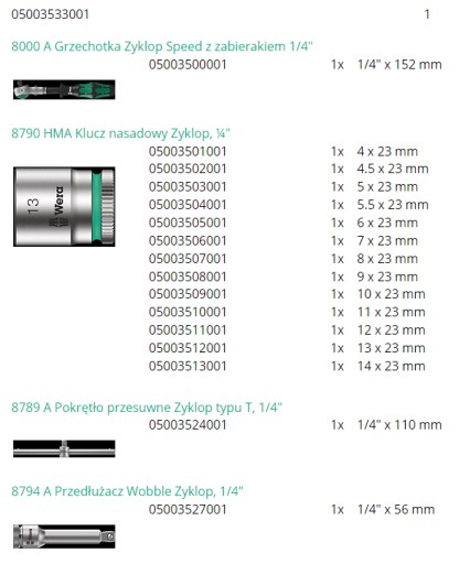 НАБОР СКОРОСТНЫХ ТРЕЩОТОК ZYKLOP 1/4'', 42 ДЕТАЛИ WERA