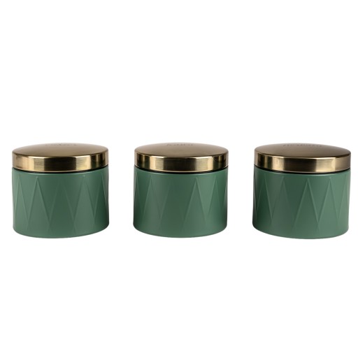 POJEMNIKI NA ŻYWNOŚĆ KAWA HERBATA CUKIER 3x POJEMNIK STALOWY GREEN POKRYWA