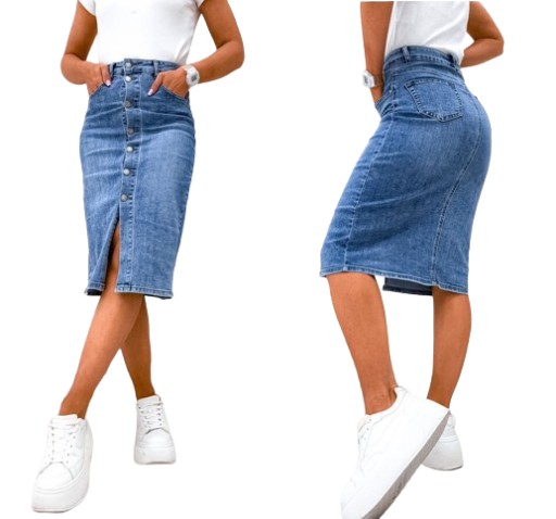 Spódnica damska jeansowa midi na guziki wysokie stan S/36, XL