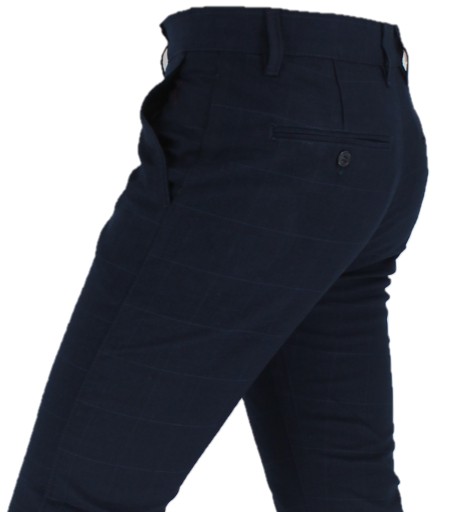 SPODNIE MĘSKIE KRATA GRANATOWA NOWY MODEL L32 W37 pas 91- 94 cm