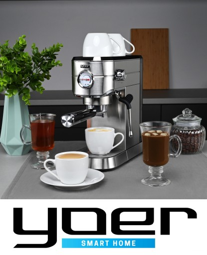 Кофемашина Yoer INOX с напорным фильтром 1,2 л 20 бар 1450 Вт + БАРОМЕТР